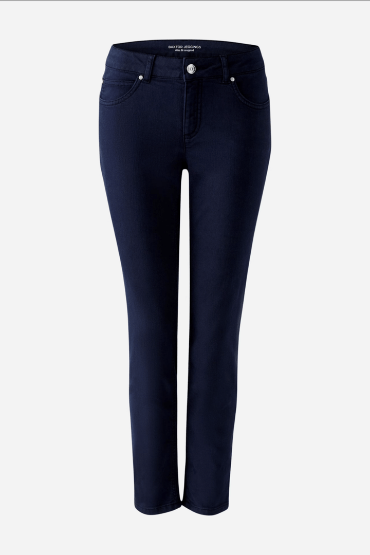 Pantalon Baxtor slim fit en denim bleu marine avec poches et fermeture Zip-Fly, idéal pour un look décontracté.