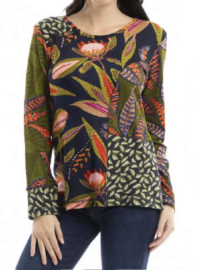 Contrasting botanical print sweater