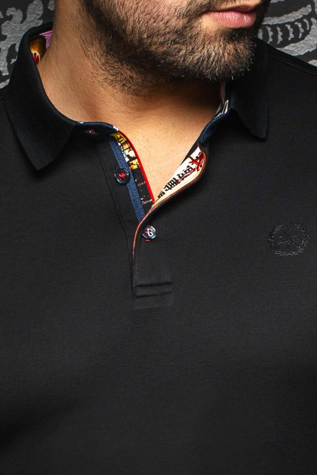 Polo Eagle noir pour homme avec col contrastant et broderie signature Au Noir.