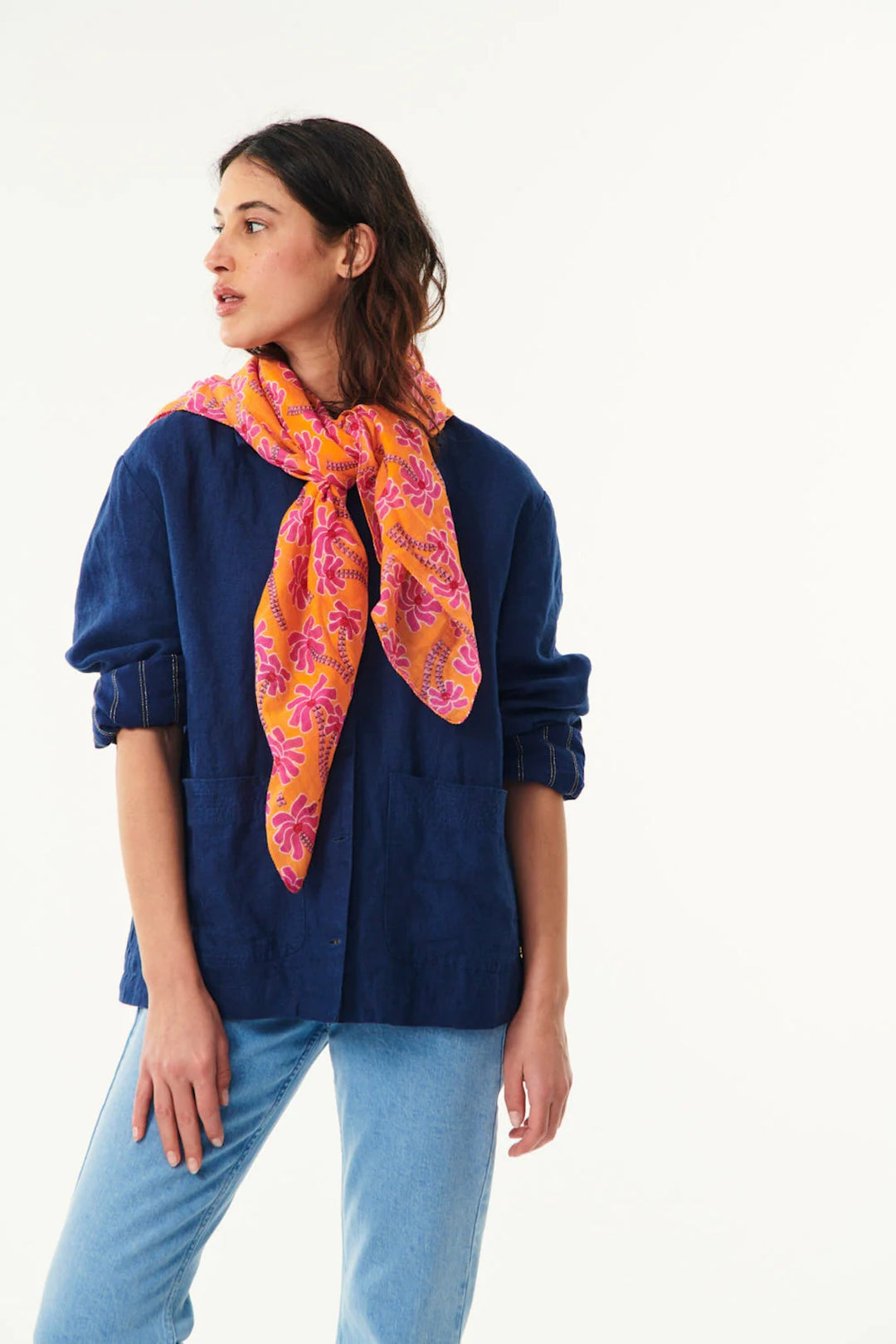 Printed scarf with braided edges