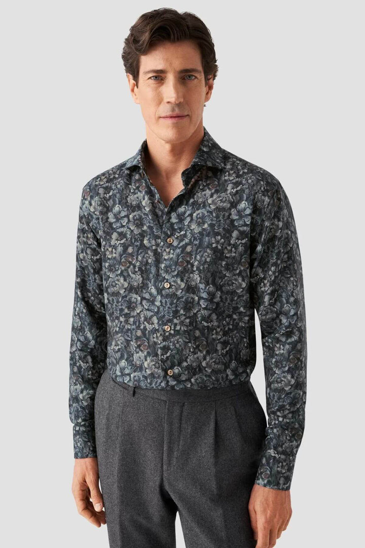 Floral-print merino wool shirt