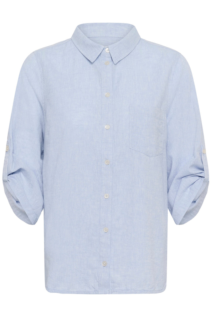 Chemise rayée Cindie, chemise classique à rayures, manches 3/4 retroussables, col classique, poche poitrine, coupe décontractée