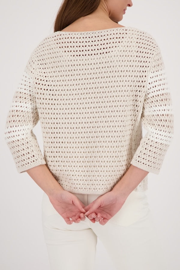 Long-sleeve striped openwork sweater