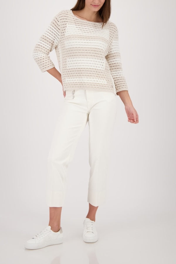 Long-sleeve striped openwork sweater