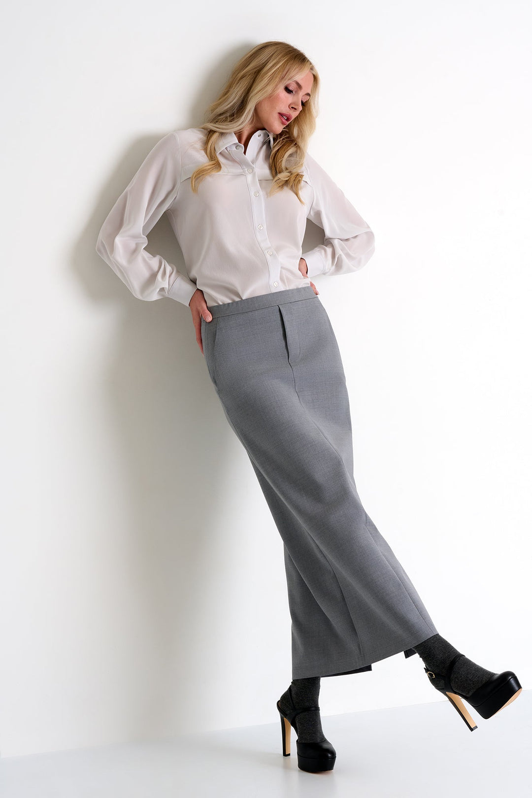 Contemporary Maxi Skirt - 52480-48-160 02 / 160 Silver Gray / 55% WOOL 40% POLYESTER 5% ELASTANE