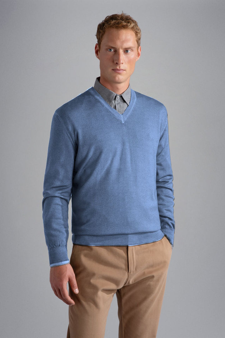 Wool sweater with V-neck