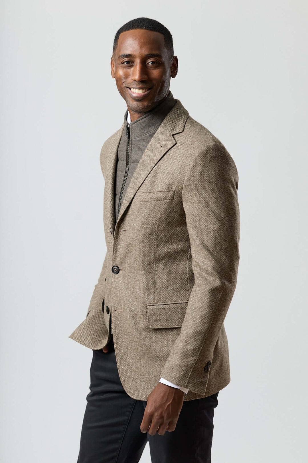 Textured wool blazer with integrated detachable collar