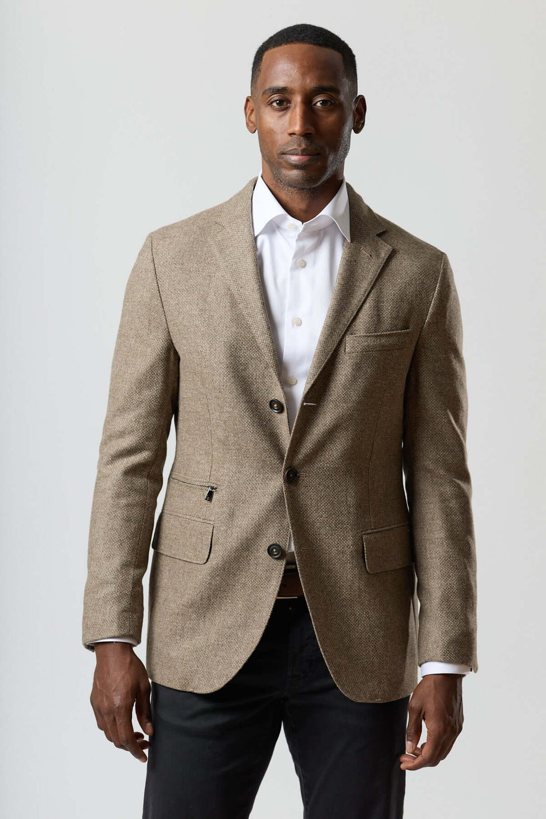 Textured wool blazer with integrated detachable collar
