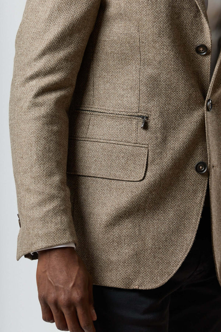 Textured wool blazer with integrated detachable collar