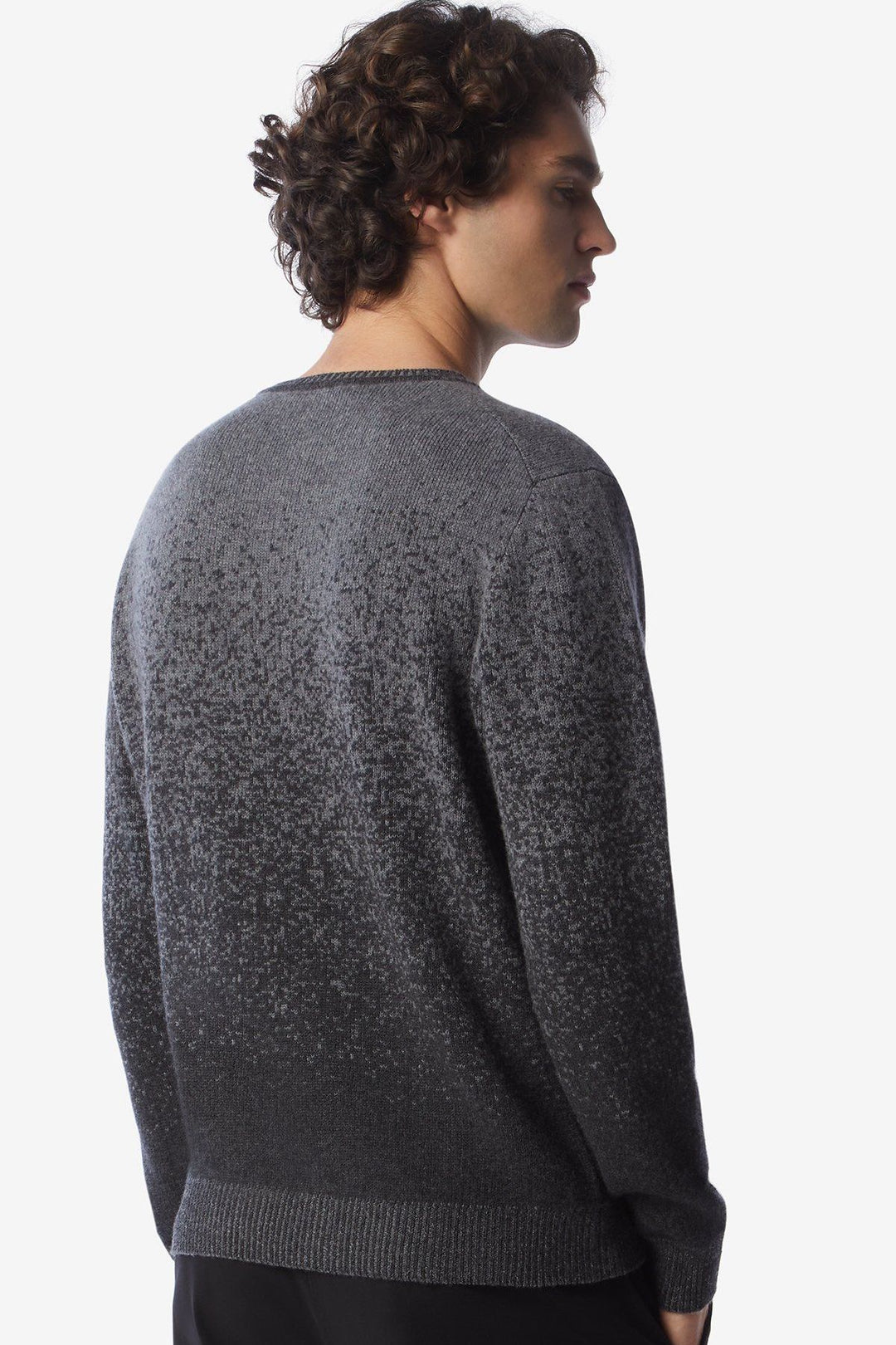 Wool and cashmere sweater with gray pixel pattern