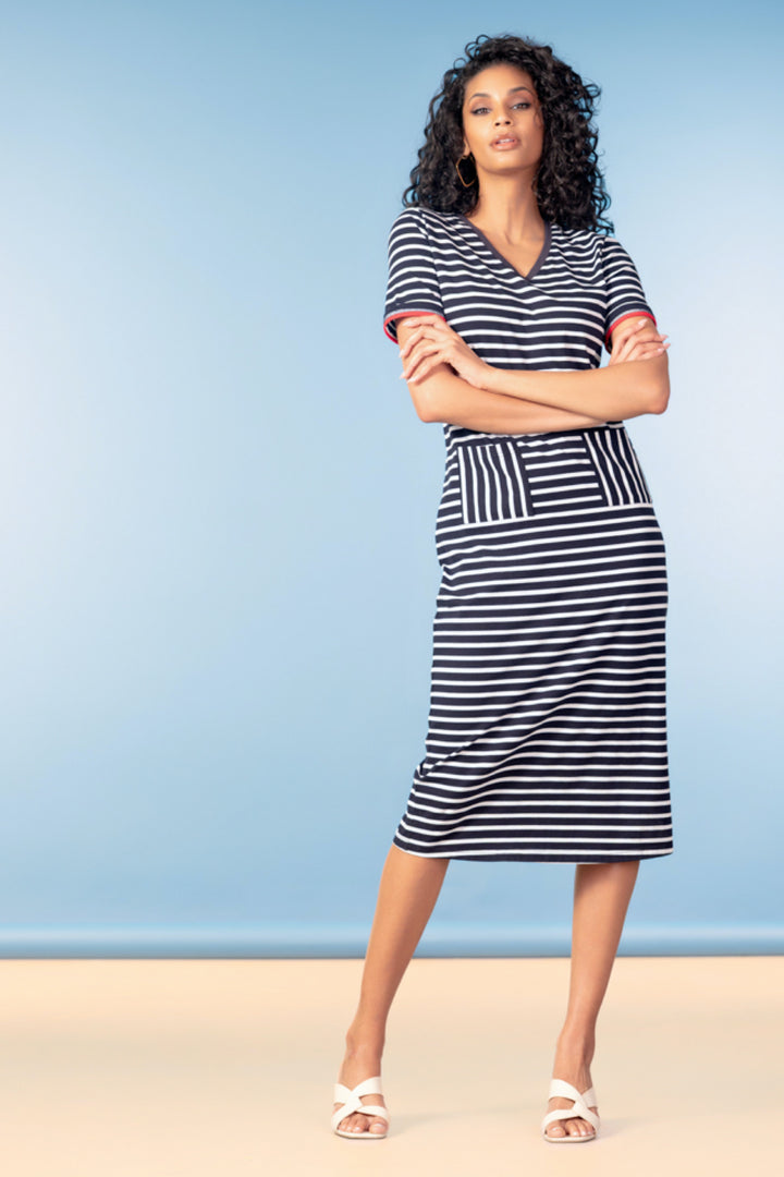 Striped dress with V-neck