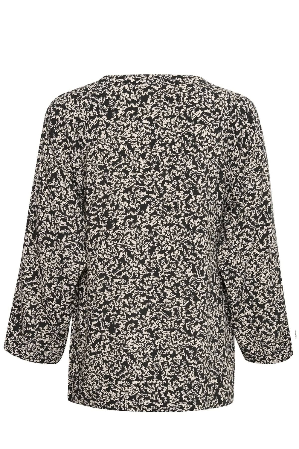 Blouse Petine fluide en viscose, dos avec motifs élégants et manches 3/4, style minimaliste et chic.