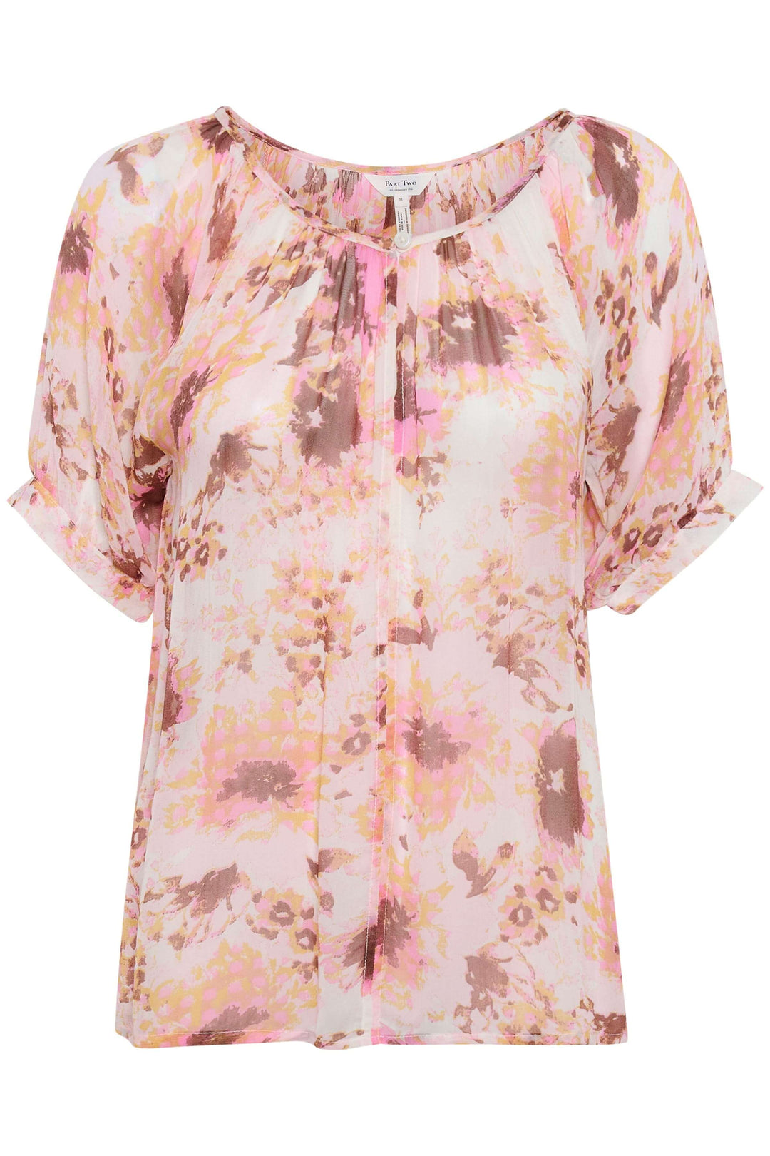 Blouse Rosanne légère à imprime floral rose, chic et décontractée, idéale pour l'été.