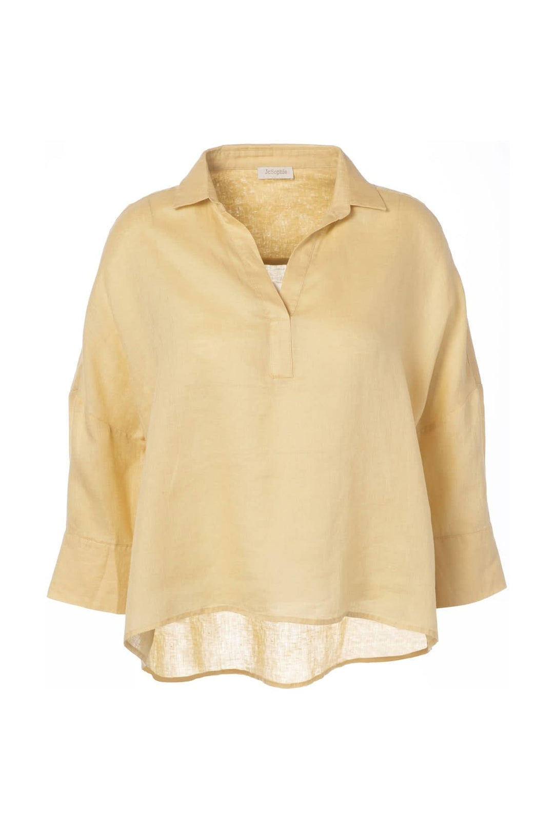 Blouse décontractée jaune avec col V ouvert pour un style fluide et moderne, parfaite pour un look chic et décontracté.