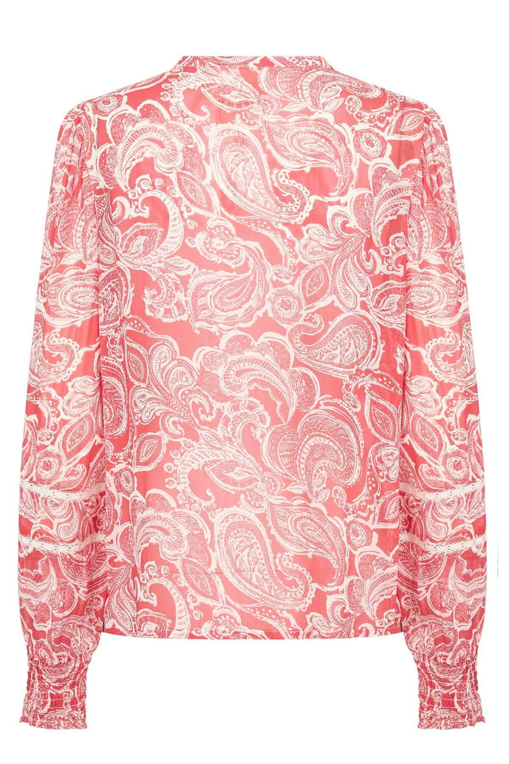 Blouse fluide Nesma avec motif cachemire rose, manches longues et col rond, idéale pour un look féminin.