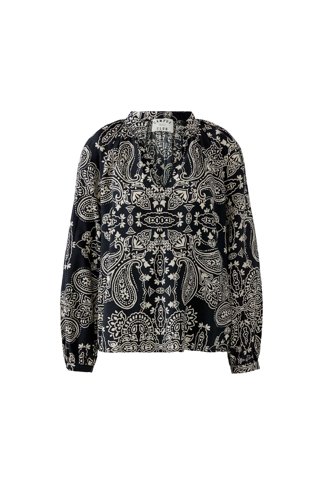 Blouse fluide imprimé graphique avec détails bohèmes