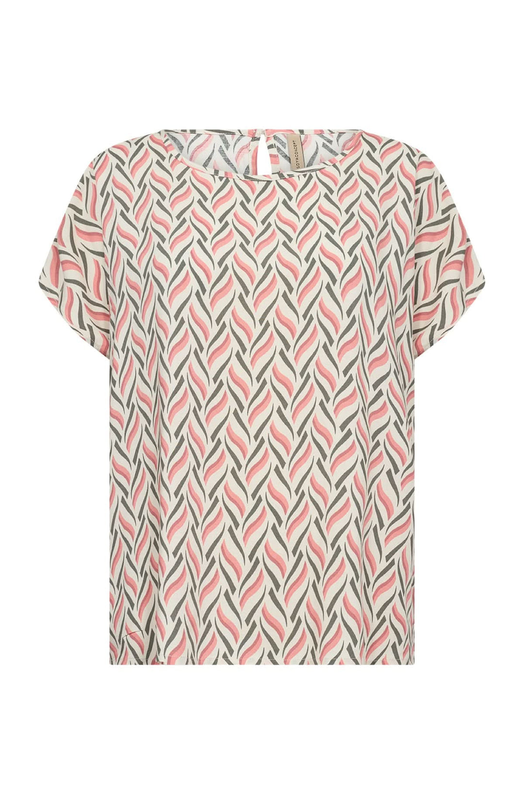 Blouse imprimée abstraite en viscose Ecovero avec motif unique, manches courtes et encolure ronde.