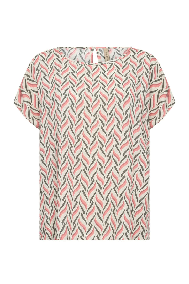 Blouse imprimée abstraite en viscose Ecovero avec motif unique, manches courtes et encolure ronde.