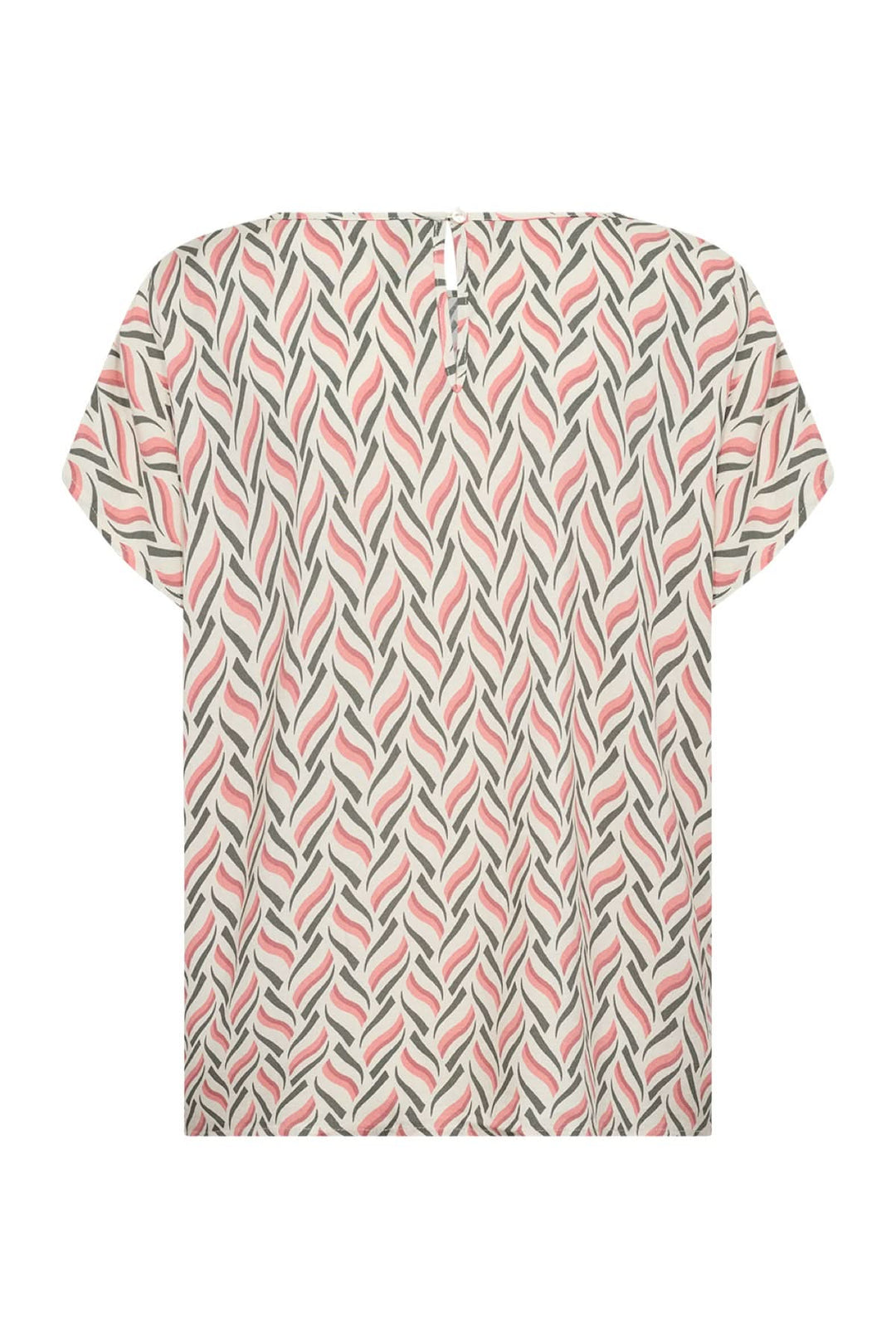 Blouse imprimée abstraite en viscose Ecovero, dos avec motif unique et ouverture goutte.