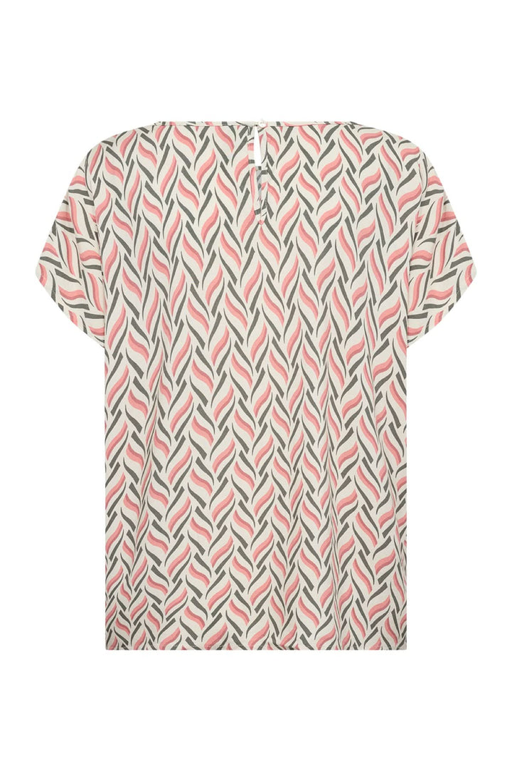 Blouse imprimée abstraite en viscose Ecovero, dos avec motif unique et ouverture goutte.