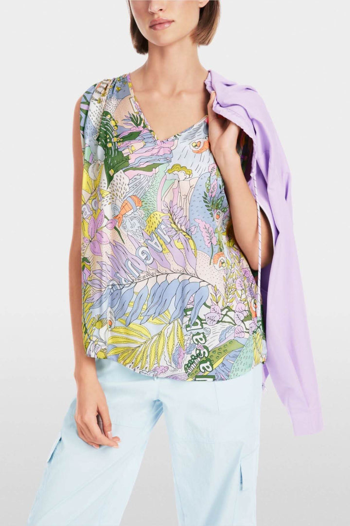 Blouse imprimée sushi colorée en viscose, ample, avec encolure en V, idéale pour l'été.