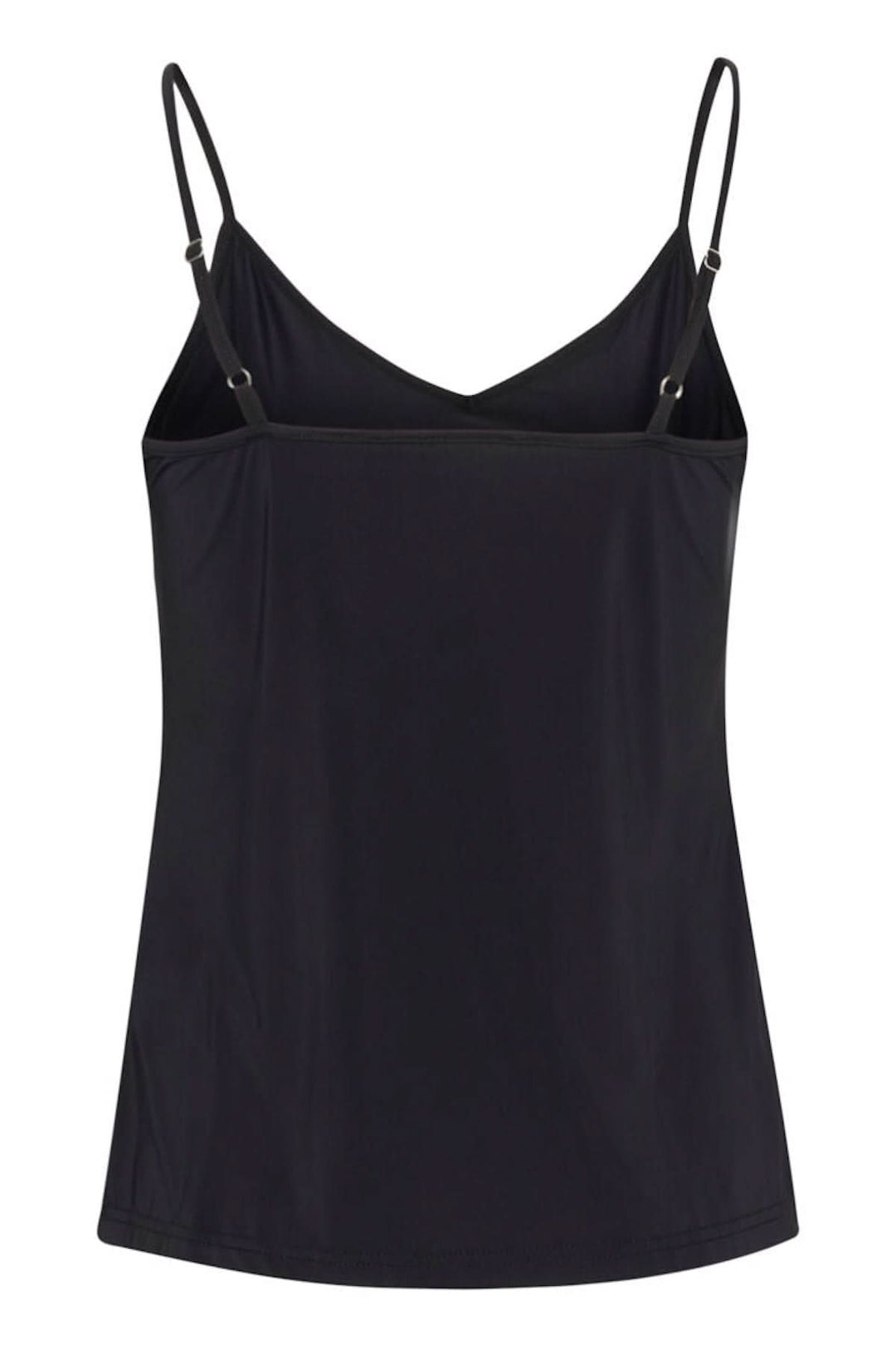 Camisole noire en tissu léger avec bretelles ajustables, idéale pour un usage quotidien.