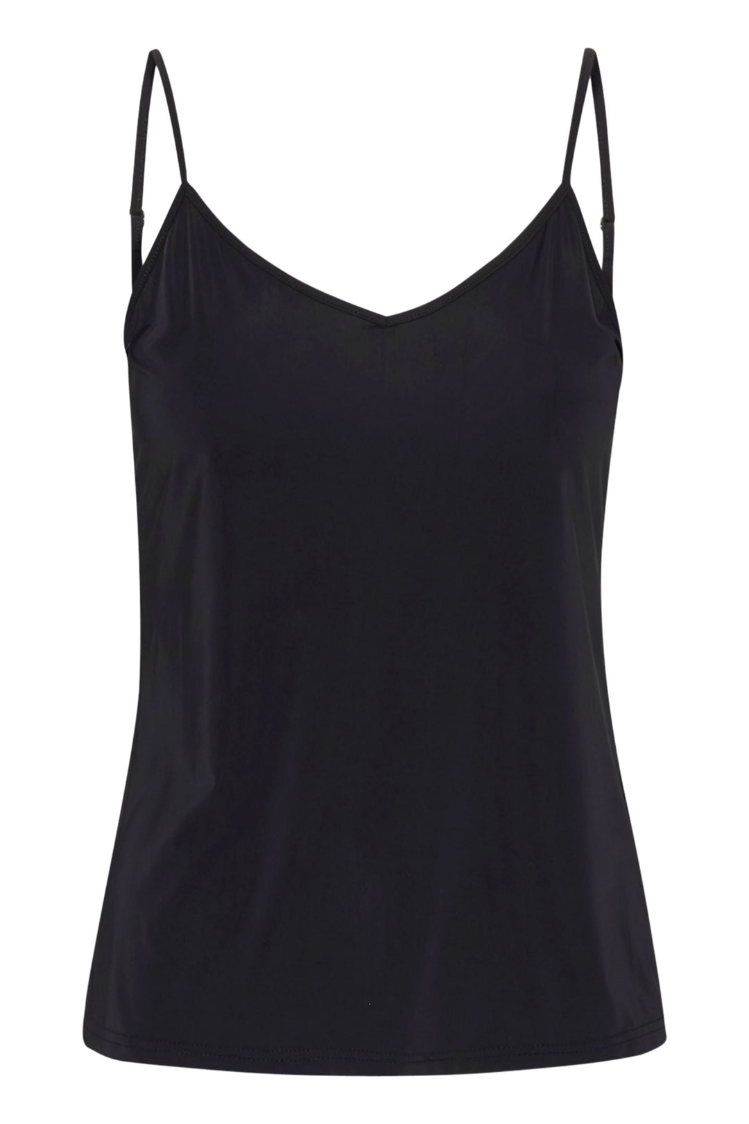 Camisole Lissandra noire avec bretelles fines, coupe ajustée et encolure en V pour un style décontracté ou soigné.