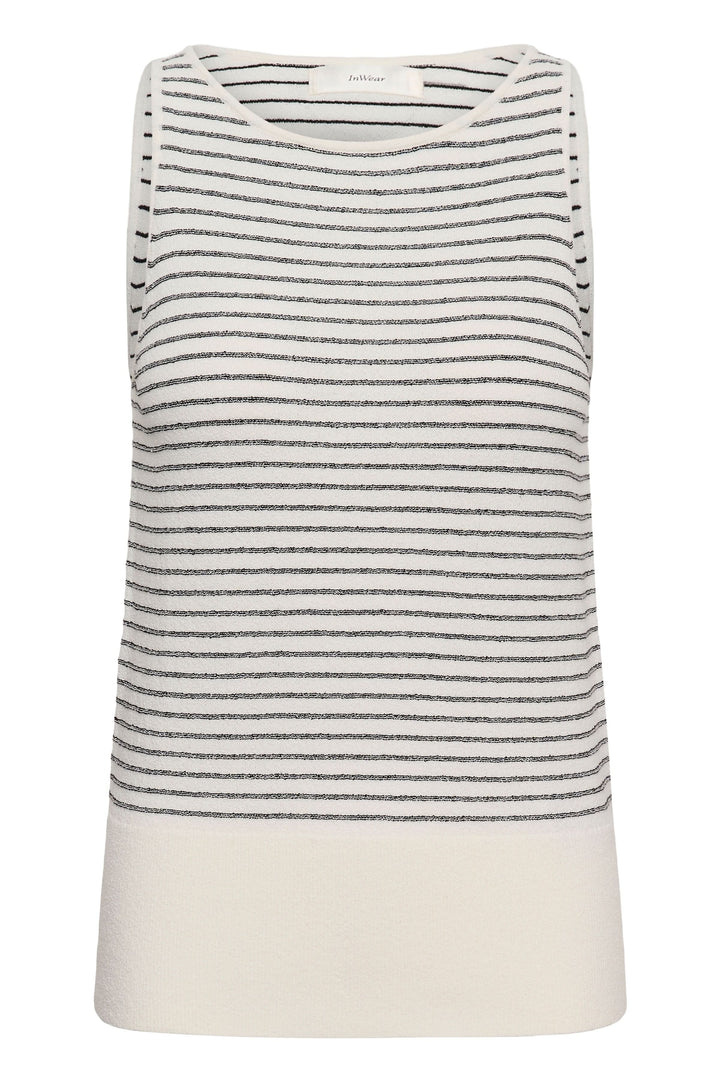 Camisole Nola en maille rayée avec motif rayé, coupe ajustée et encolure ronde en maille fine extensible, 72% viscose.