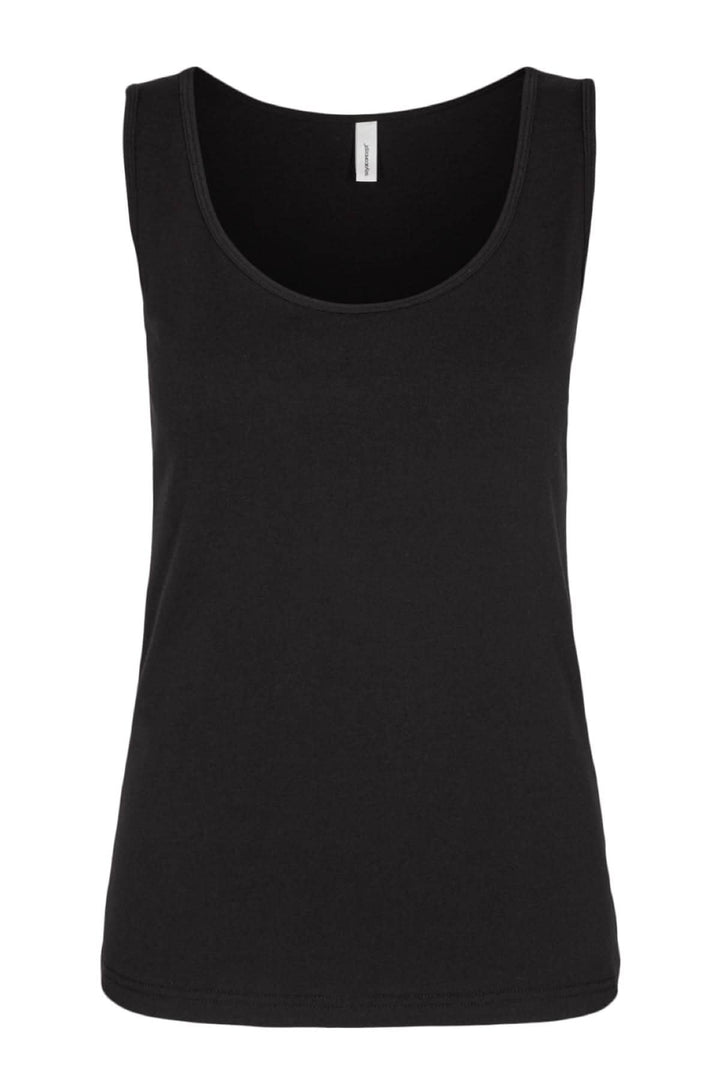 Camisole basique noire en coton bio, design simple avec col rond, confortable et extensible, idéal pour l&
