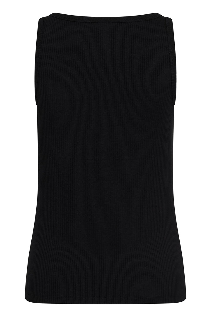 Camisole côtelée Ribba avec détail anneau, silhouette épurée, tissu extensible, encolure arrondie, bretelles larges, détail moderne.