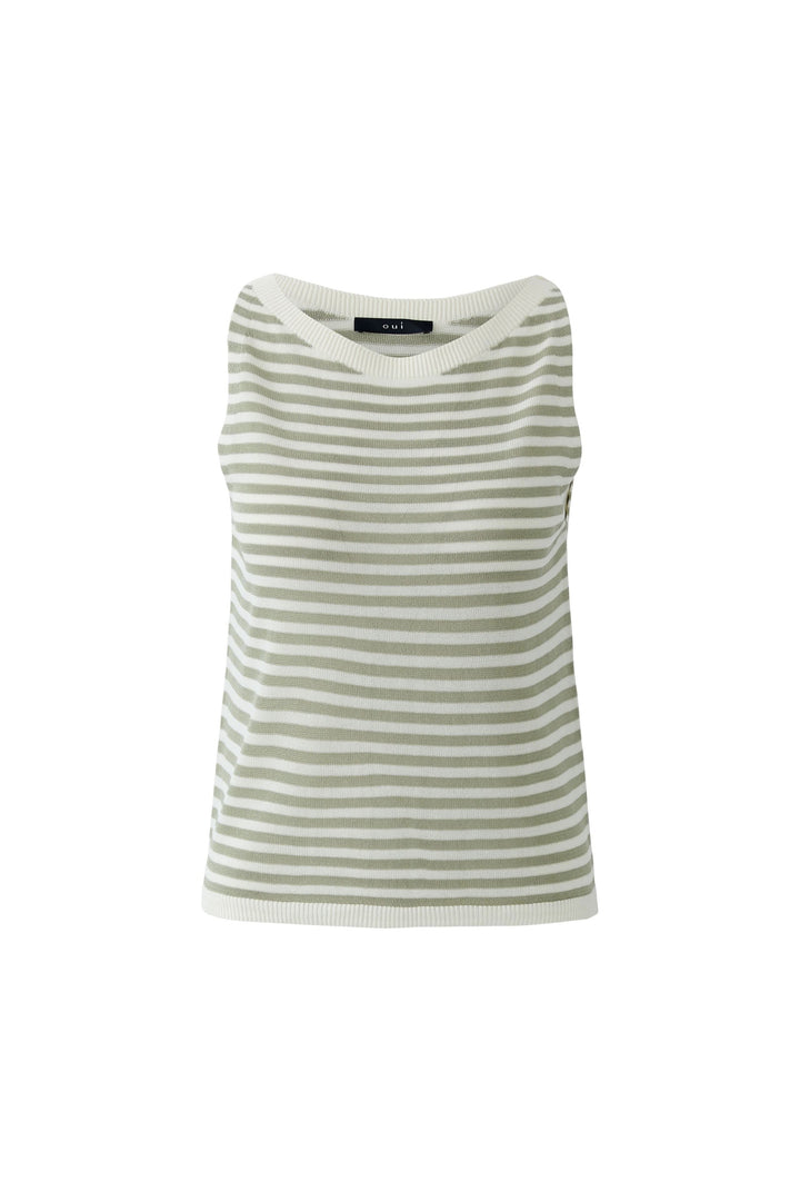 Camisole en maille à rayures, sans manches, coupe droite, encolure ronde, finition côtelée, idéale pour un style estival décontracté.