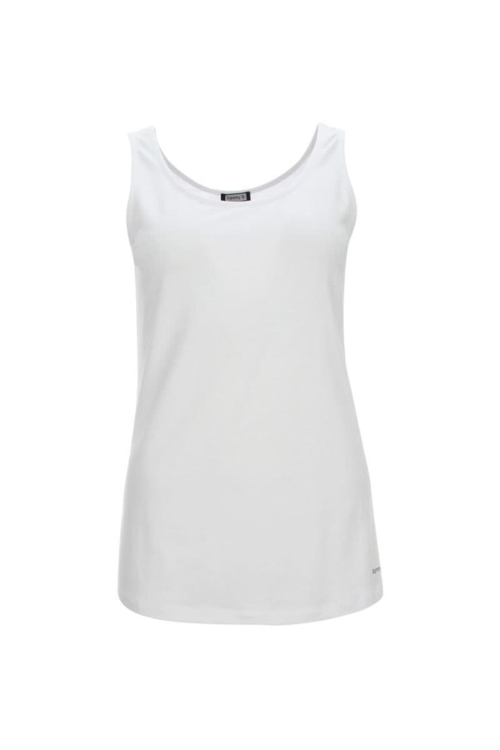 Camisole essentielle à encolure arrondie blanche sans manches pour base de superposition, confectionnée en coton, modal, et élasthanne.
