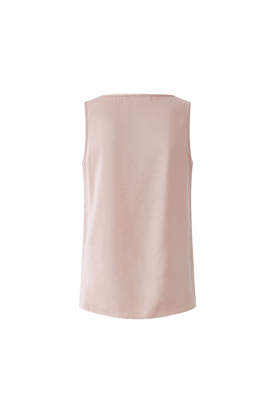 Vue arrière d'une camisole fluide rose avec coupe droite et sans manches, idéale pour superposition sous un cardigan ou veste.
