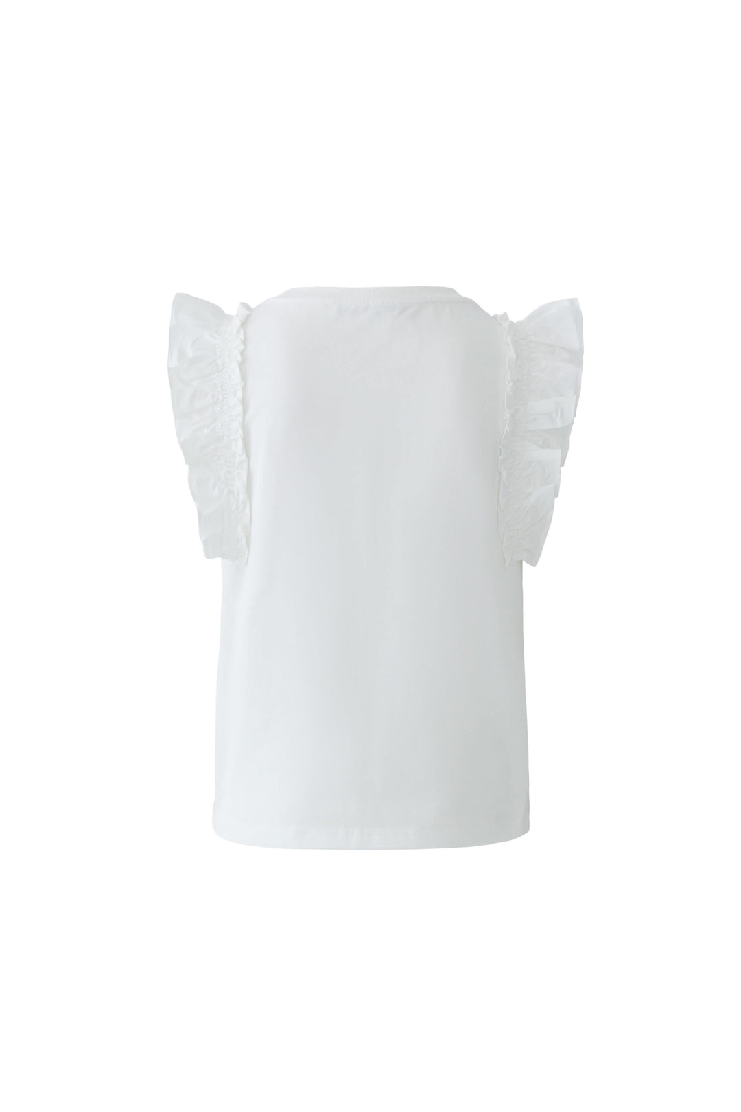 Camisole fluide essentielle blanche avec encolure arrondie et sans manches, montrée de dos. Tissu léger et agréable, idéal pour divers looks.