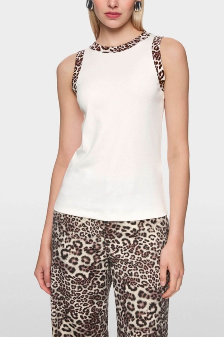 Camisole à imprimé léopard sans manches en coton côtelé doux avec bordures léopard.