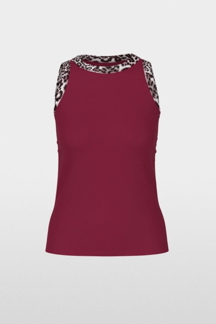 Camisole à imprimé léopard sans manches en coton côtelé avec bordures léopard, coupe près du corps élégante pour une touche originale.