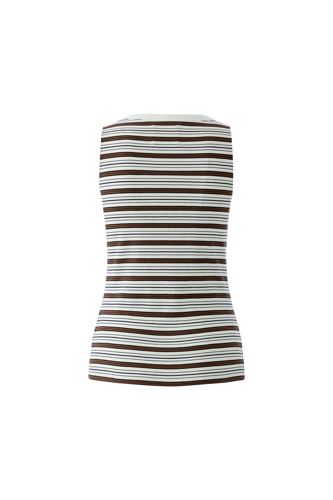 Camisole à rayures ajustée avec maille côtelée et encolure arrondie, détail brodé distinctif idéal pour un look estival.