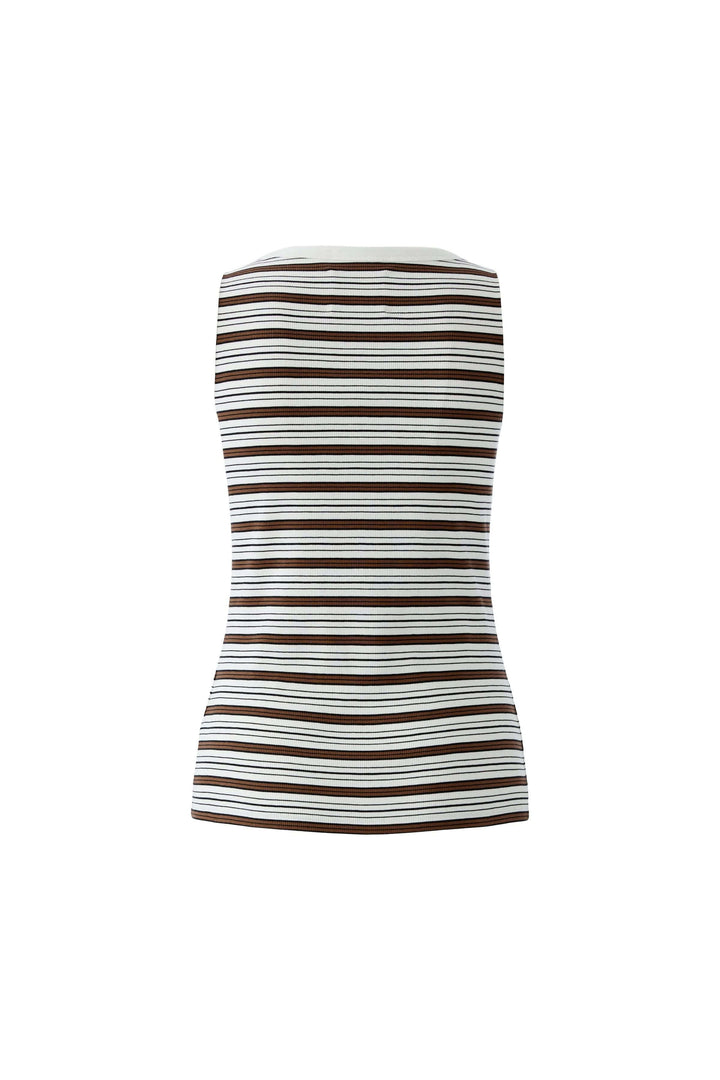 Camisole à rayures ajustée avec maille côtelée et encolure arrondie, détail brodé distinctif idéal pour un look estival.