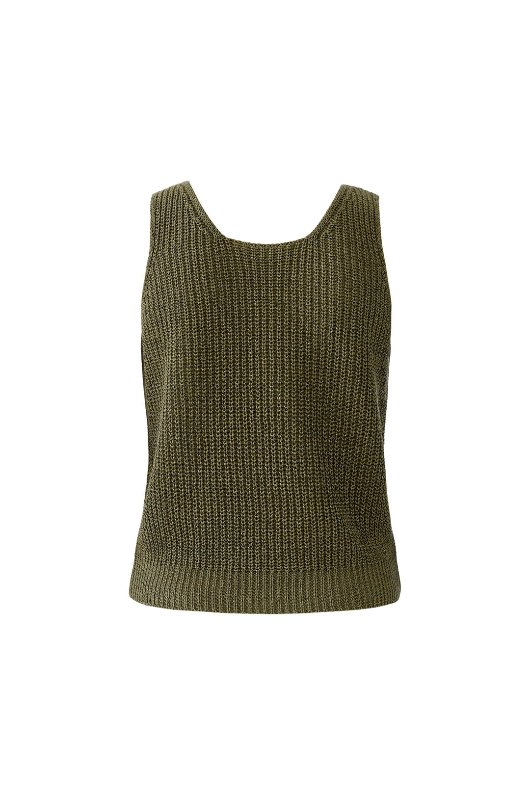 Camisole tricoté en fil spécial avec encolure en V et coupe droite, parfaite pour la superposition ou portée seule, avec maille texturée.