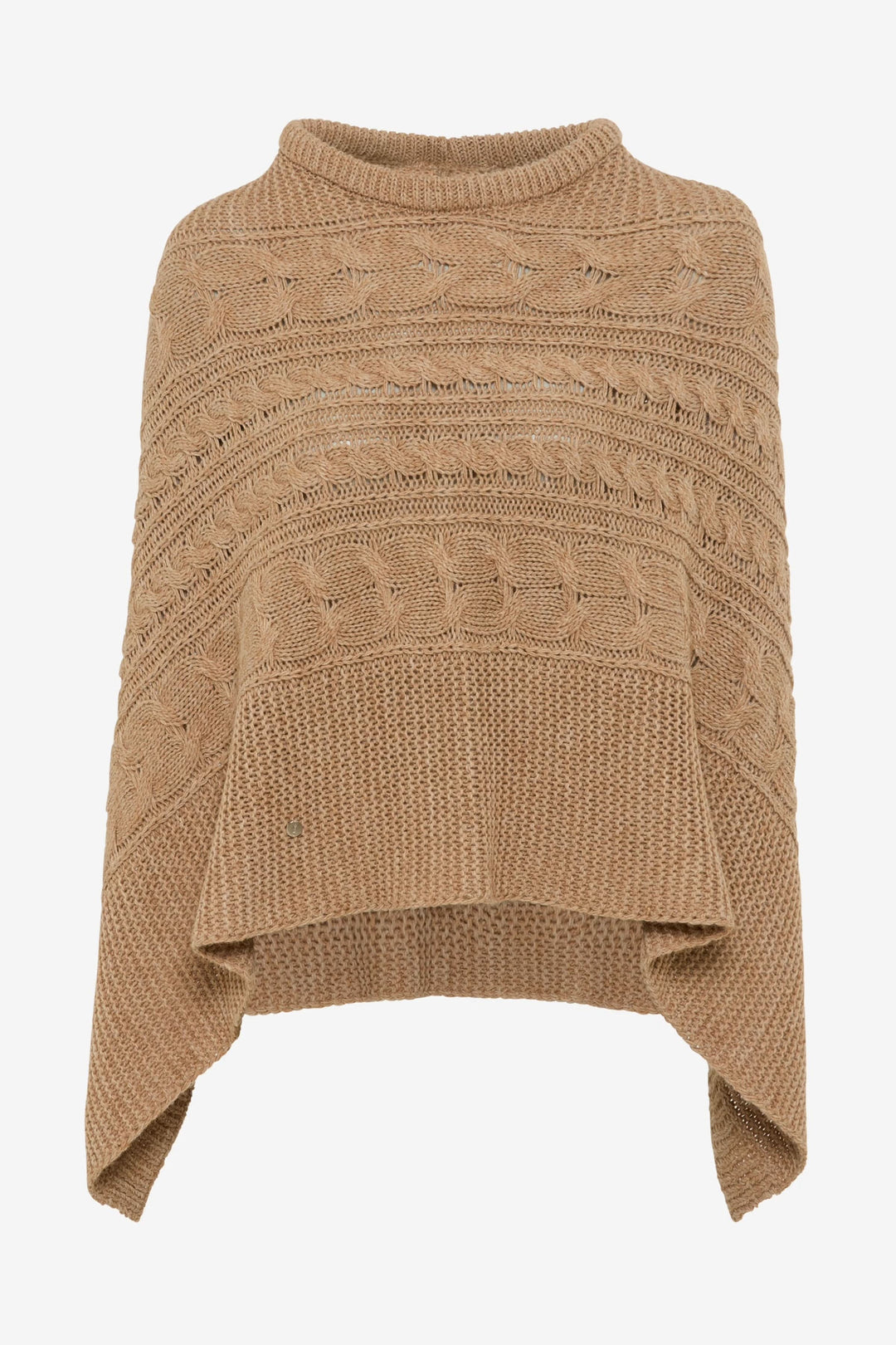 Cape Thea en tricot torsadé élégante et confortable, avec coupe asymétrique, parfait pour mi-saison, motif texturé.