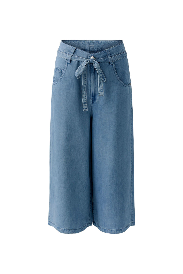 Capri denim à jambe large avec coupe ample et longueur mi-mollet, doté d&