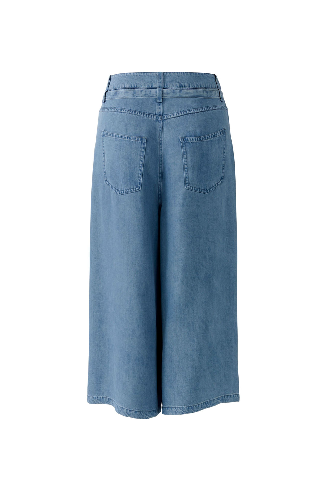 Capri denim à jambe large, coupe ample et longueur mi-mollet, avec taille à cordon, parfait pour un look décontracté soigné.