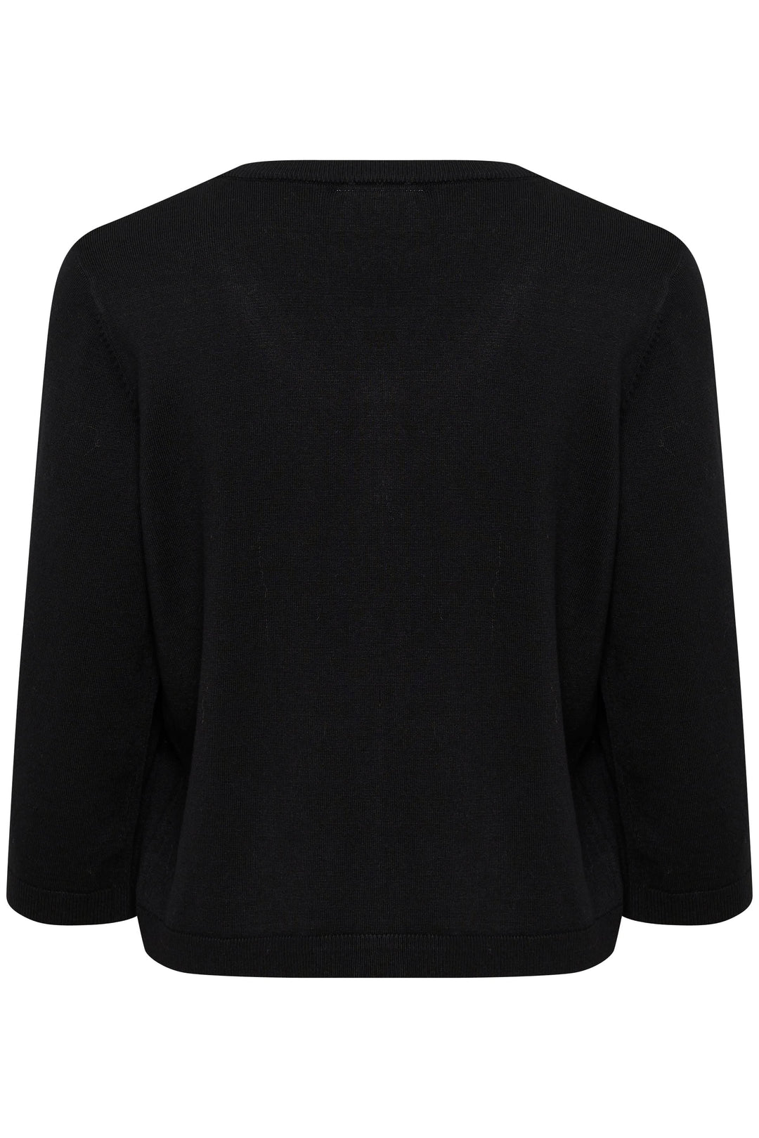Cardigan Dela noir, à manches trois-quarts, coupe droite, en maille douce et fluide, dos vu.