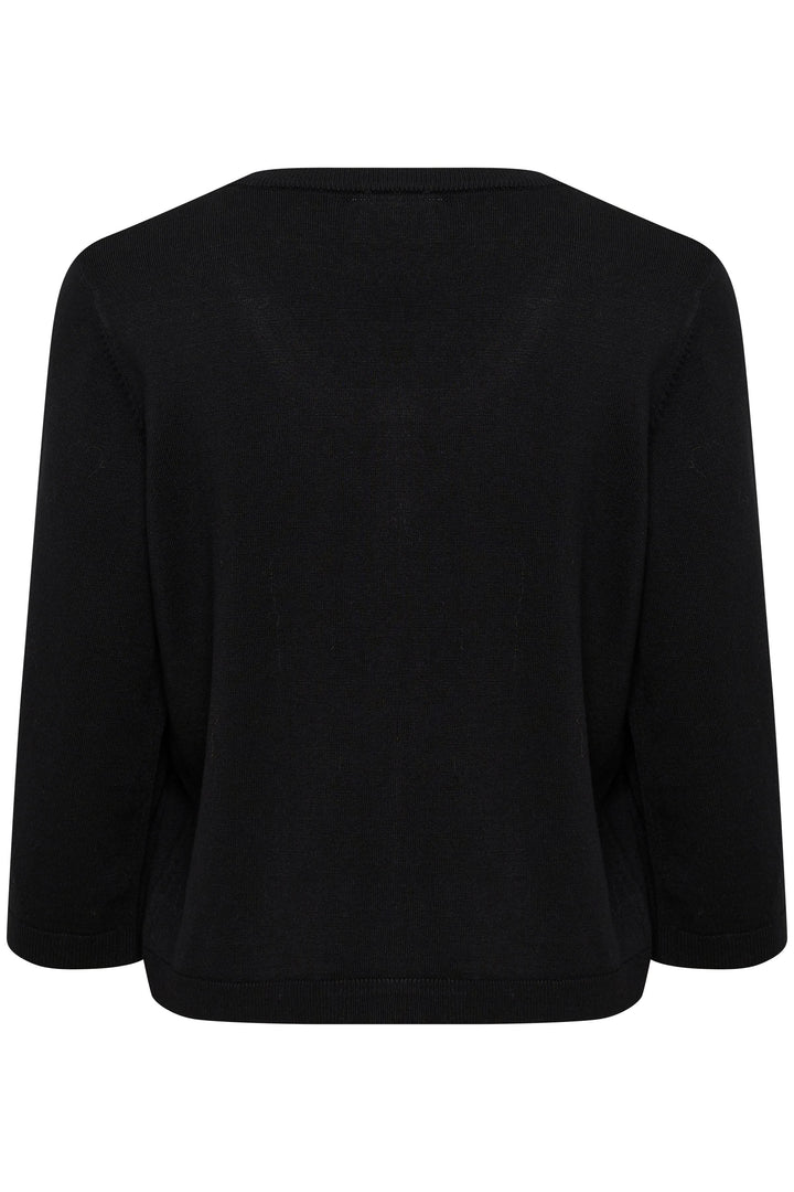 Cardigan Dela noir, à manches trois-quarts, coupe droite, en maille douce et fluide, dos vu.