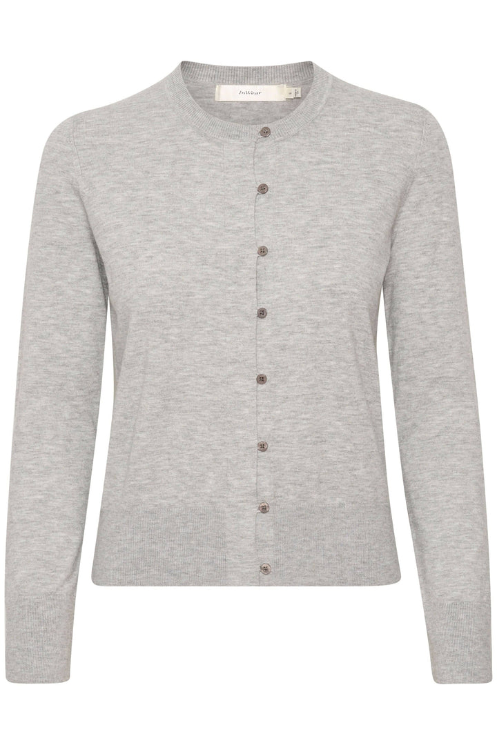 Cardigan Kellsie gris chiné en maille douce, coupe ajustée et fermeture boutonnée, parfait pour toutes occasions.