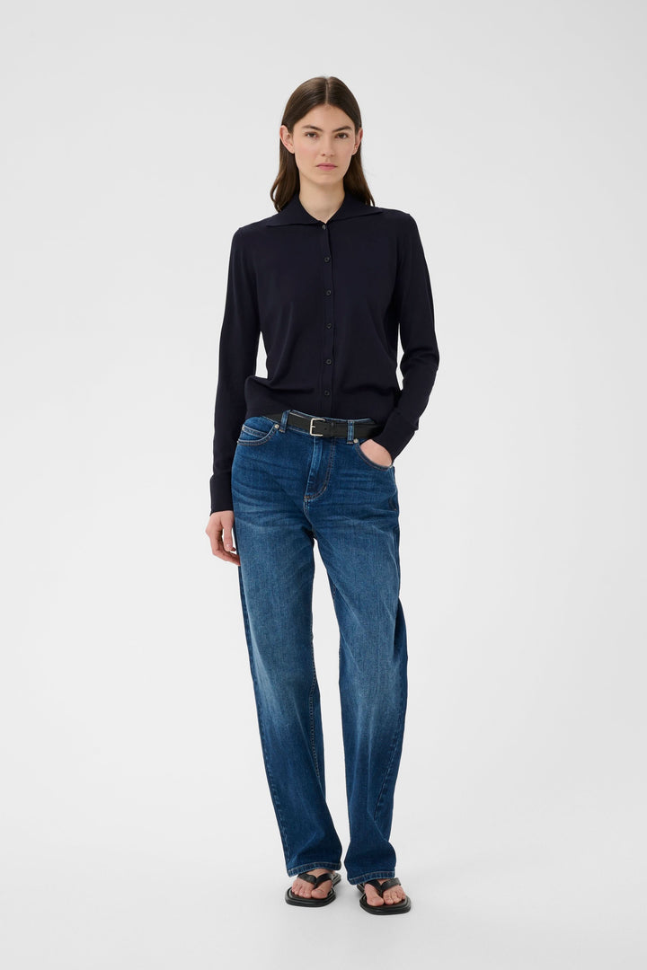 Miko Fine-Knit Button-Down Cardigan with Polo Neck