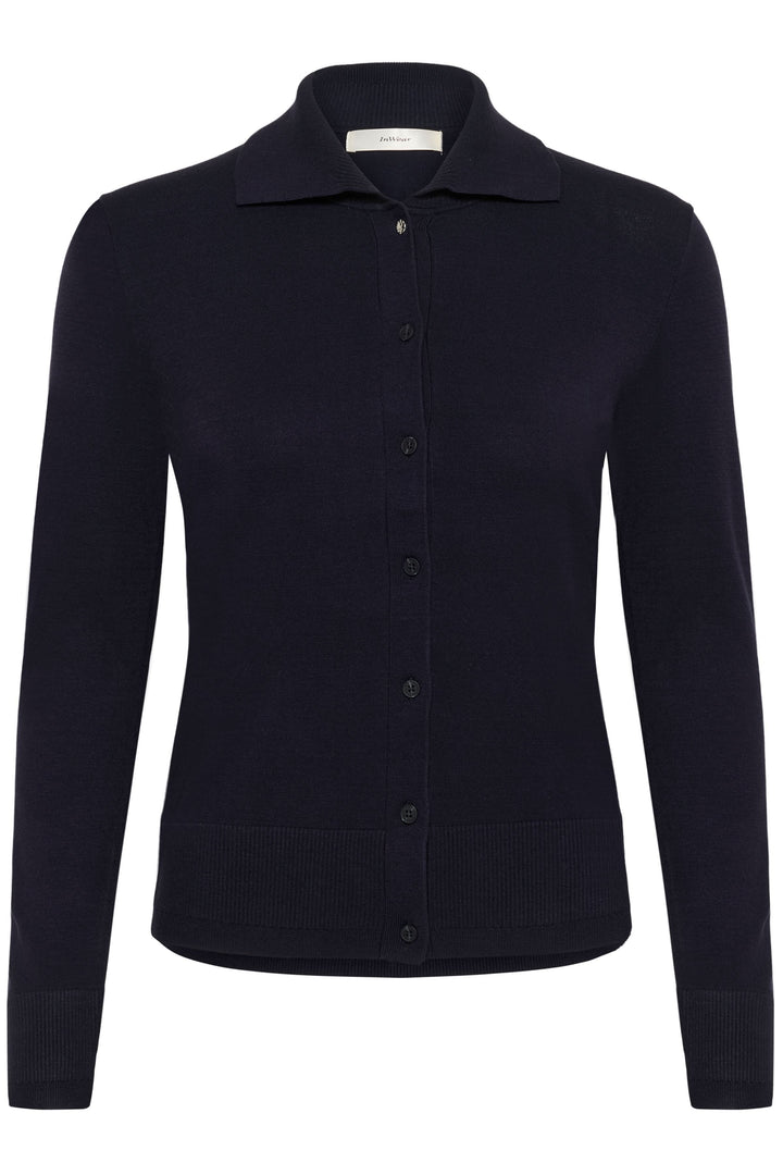 Miko Fine-Knit Button-Down Cardigan with Polo Neck
