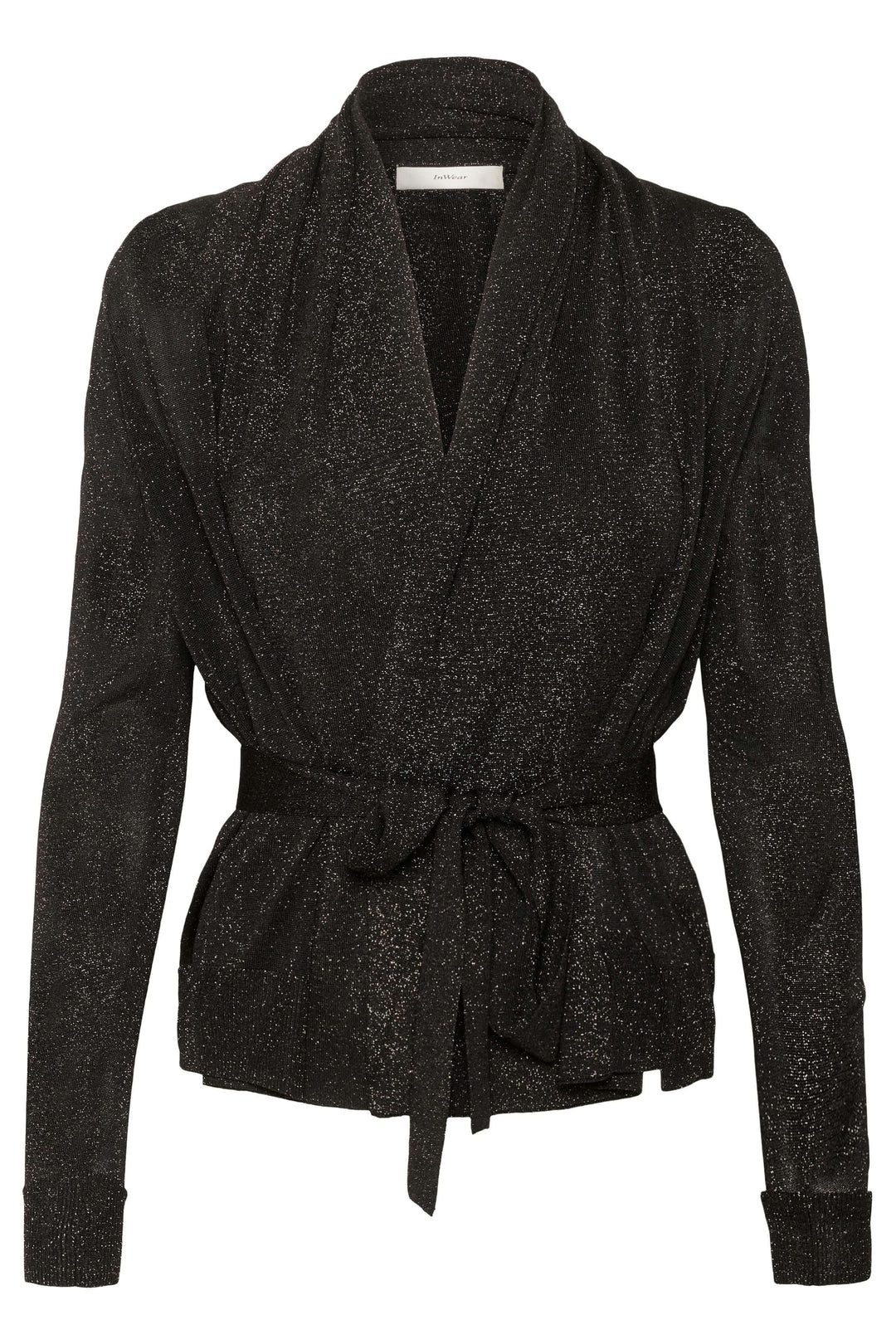 Cardigan Thani à effet scintillant avec foulard intégré, élégant et lumineux, parfait pour une tenue sophistiquée ou de soirée.