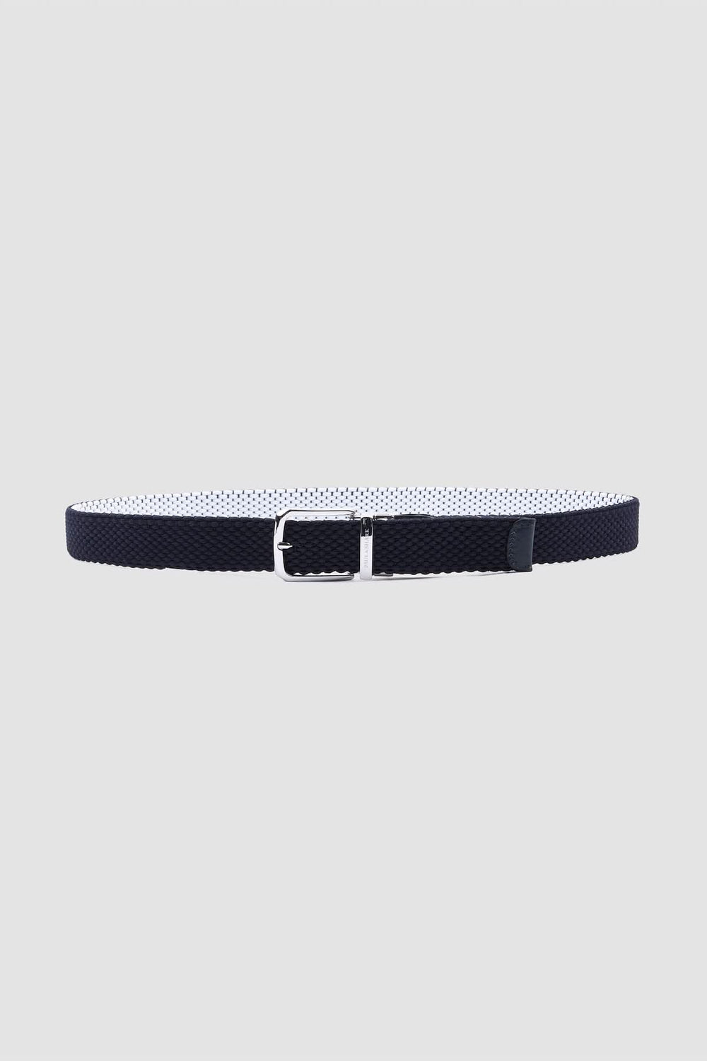Ceinture élastique réversible avec finitions en cuir, ceinture tressée extensible avec boucle métallique pour un style polyvalent
