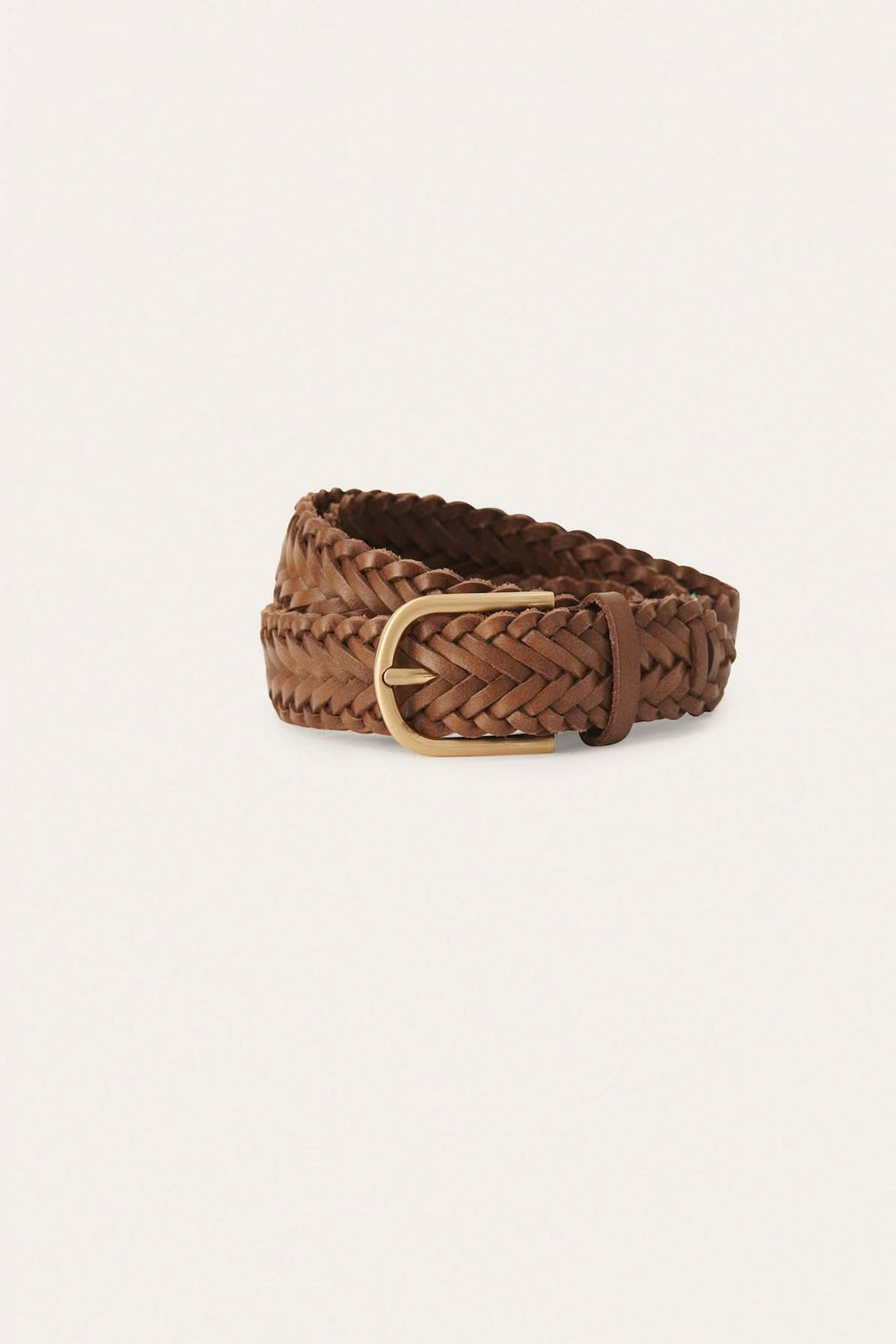 Ceinture tressée en cuir véritable avec boucle dorée pour un style élégant et raffiné.